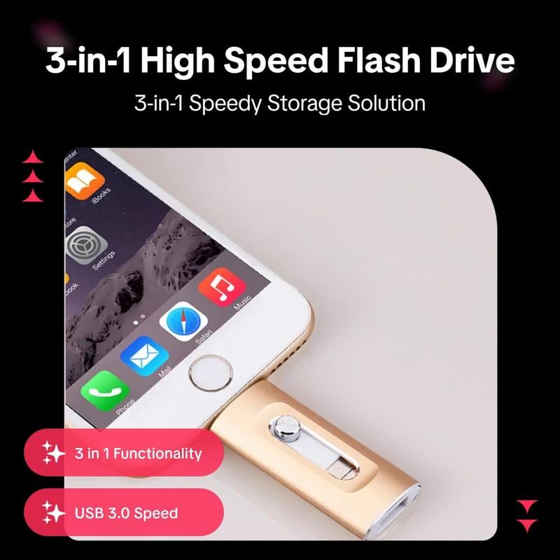 ⚡Portable USB 3.0 Flash Drive | 3-in-1 Storage for All Devices