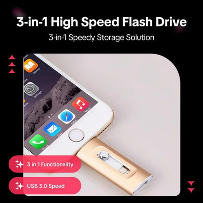 ⚡Portable USB 3.0 Flash Drive | 3-in-1 Storage for All Devices